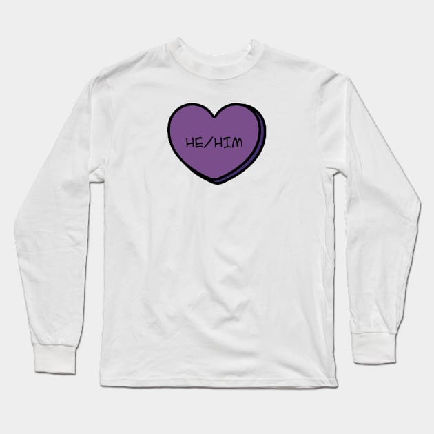 Pronoun He/Him Conversation Heart in Purple Long Sleeve T-Shirt by Art Additive